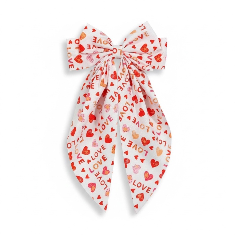 DANCE Oversized Love Print Hair Bow - Red and White